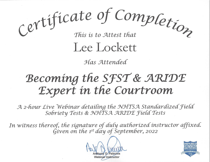 lee lockett sfst and aride expert in the courtroom
